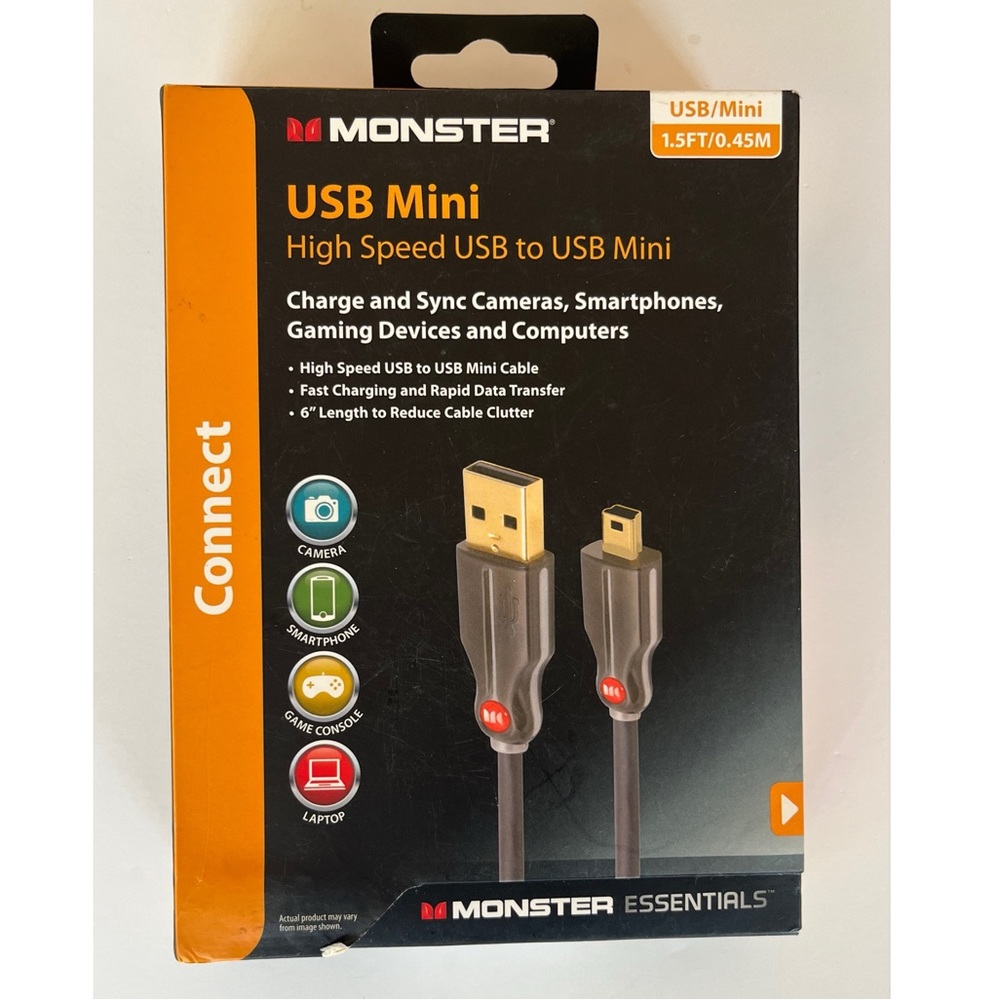 Monster High Speed Black USB to USB Mini Charging  1.5 ft